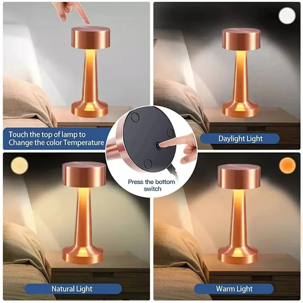Rechargeable LED Touch Table Lamp USB Desk Light for Bedroom Bar Mood Lighting
