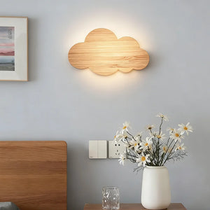 Modern LED Wall Light Wooden Cloud Dimmable Bedroom Bedside Eye Protection Lamp
