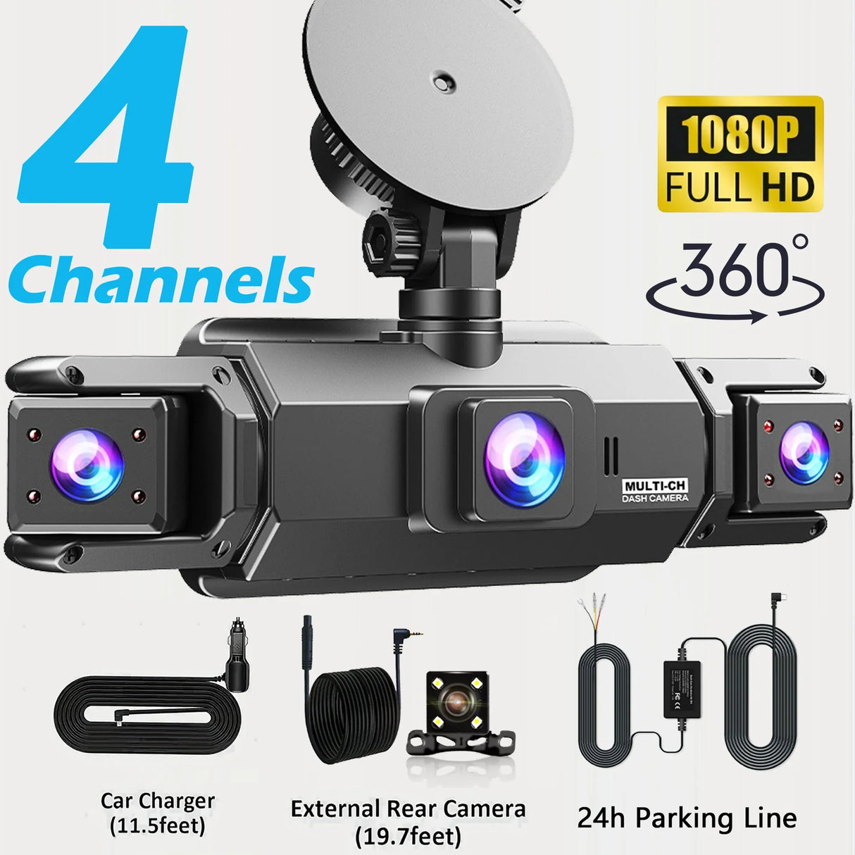 4 Channel 360 Dash Cam Car DVR Front Rear Left Right Camera Parking Monitor