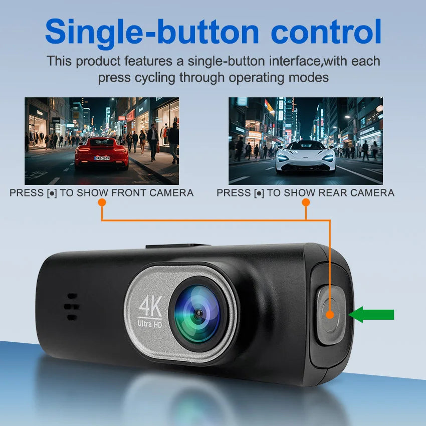 4K Dash Cam 2Inch UHD Front Rear Car DVR WiFi APP Control Night Vision 2Channel