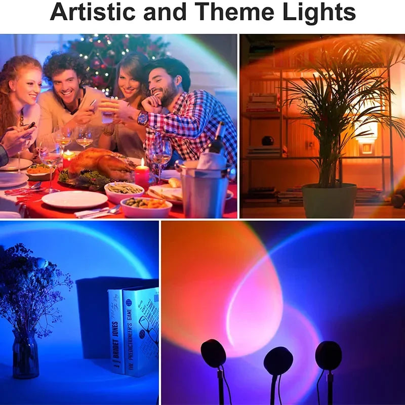 Sunset Projector Lamp Rainbow LED Night Light Bedroom Room Decor Wall Table Lamp