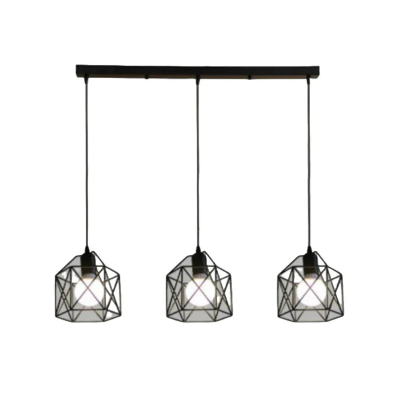 Industrial LED Pendant Light – Modern Metal Cage Hanging Lamp for Dining Room