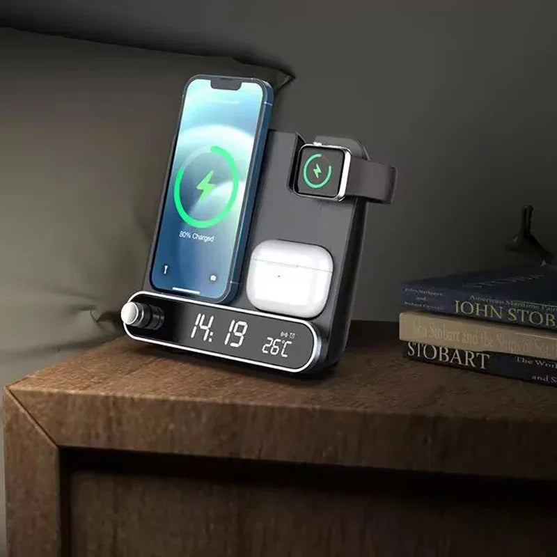 3-in-1 Wireless Charging Station with Alarm Clock Fast Charger for iPhone & Watch
