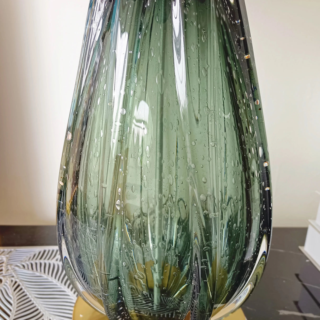 Modern Crystal Glass Table Lamp Grey Fabric Shade Bedroom Hotel Home Decor Light