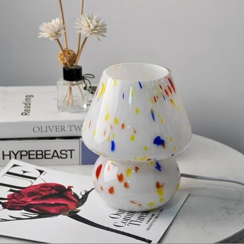 Nordic Mushroom Lamp Vintage Glass Bedside Night Light for Bedroom Living Room