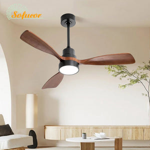 48 Inch Smart Wood Ceiling Fan with LED Light Remote 6-Speed DC