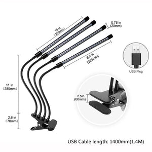 Clip On LED Grow Light Full Spectrum USB Timer Dimmable 1–4 Head Plant Lamp