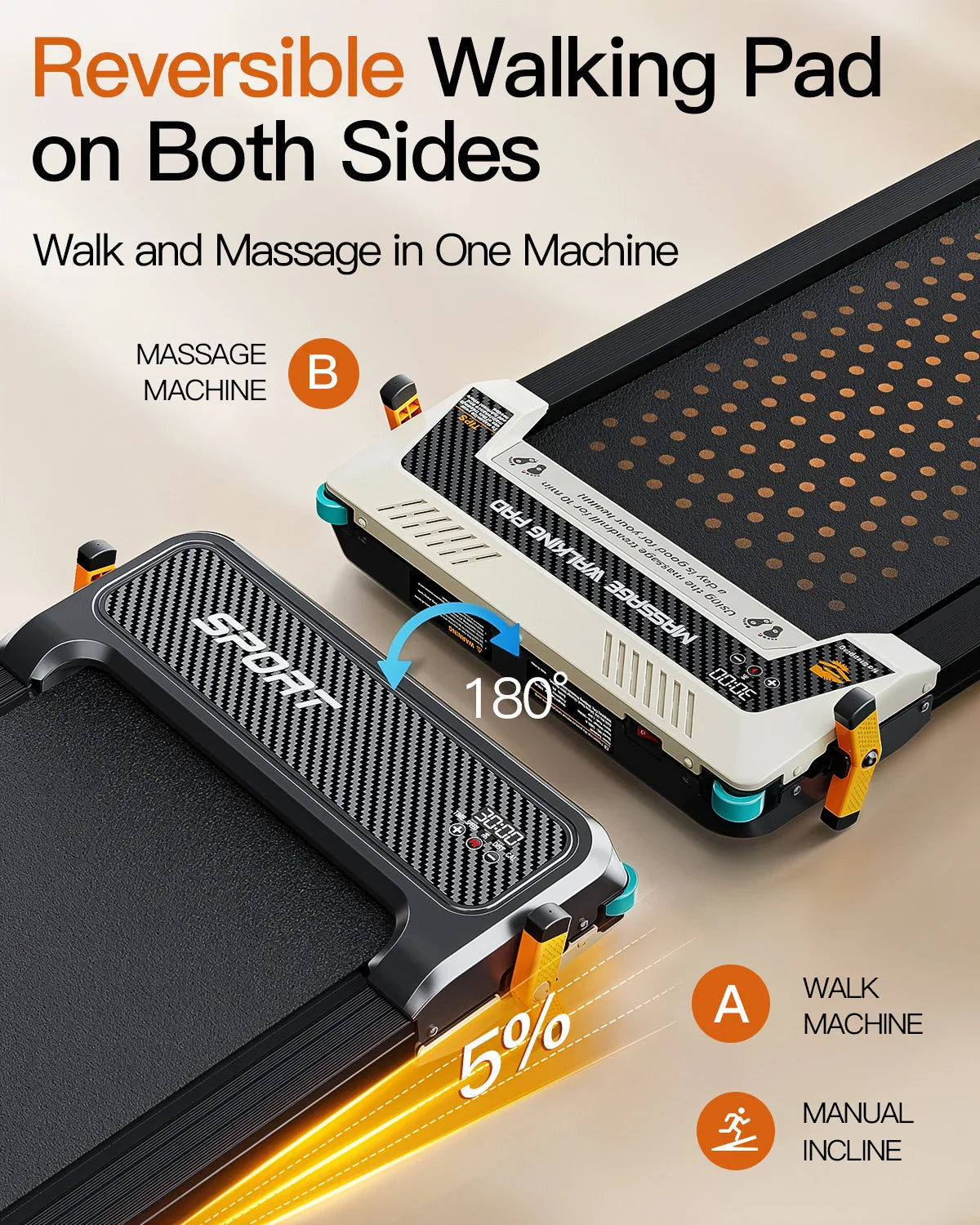 Under Desk Walking Pad Treadmill with Shiatsu Foot Massager Portable Home Office