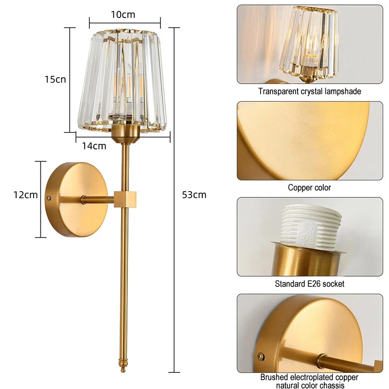 Crystal Wall Lamp 1/2PCS – RGB Dimmable Wireless Sconce with Remote for Bedroom