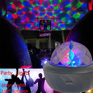 USB RGB Starry Night Sky Projector Rotating Moon Stars Lamp for Room Party Decor