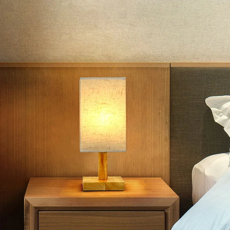 Dimmable LED Bedside Table Lamp Chinese Fabric Shade USB Night Light for Bedroom