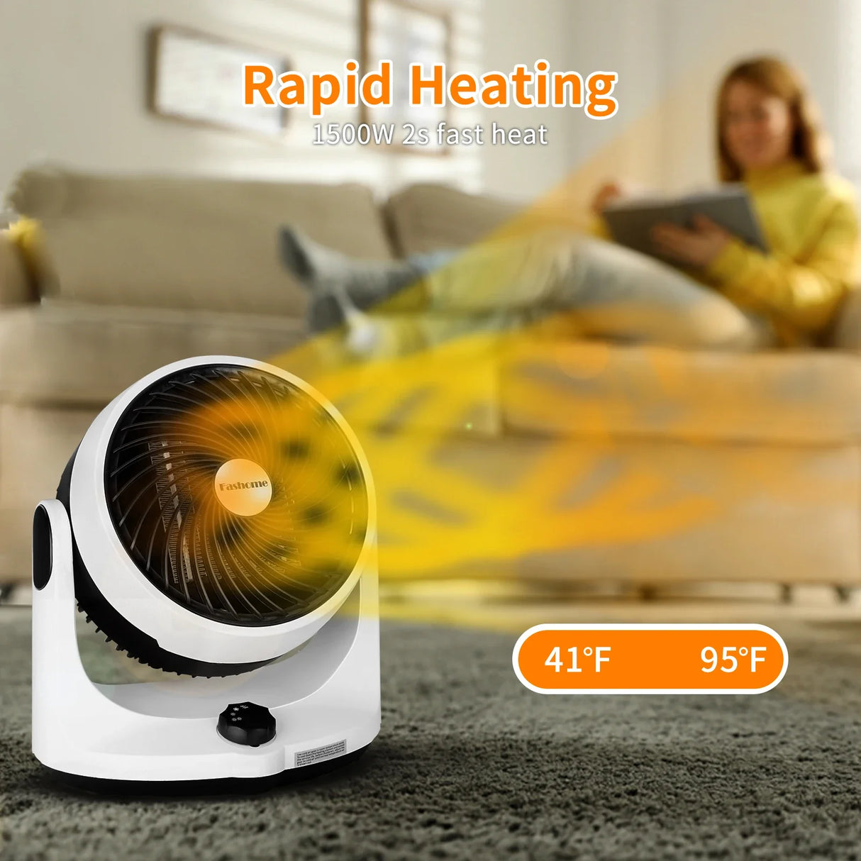 1500W Portable Electric Heater with PTC Fast Heating Energy Saving Room Heater