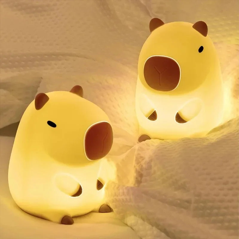 Cute Capybara Night Light Silicone LED Bedside Lamp Cartoon Sleep Decor Gift