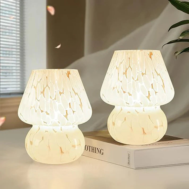 Nordic Mushroom Lamp Vintage Glass Bedside Night Light for Bedroom Living Room