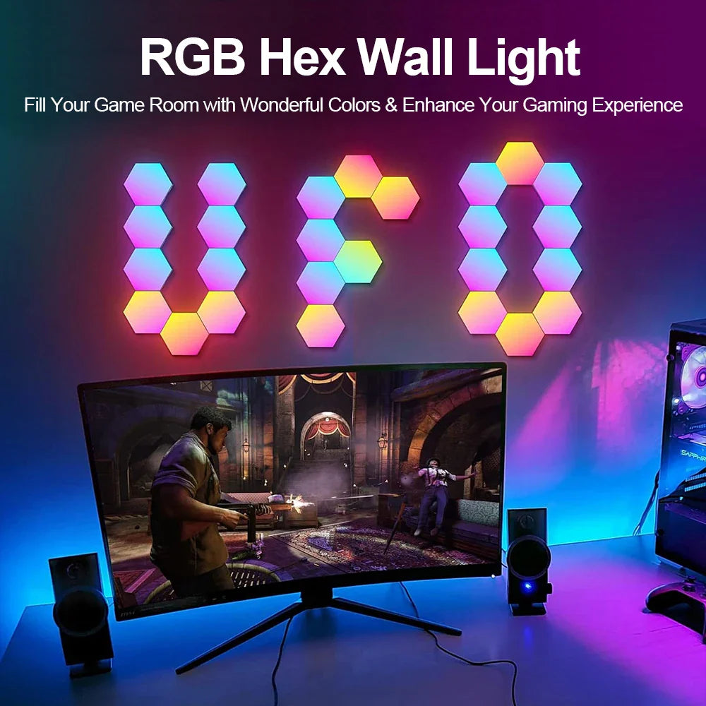RGB Smart Hexagonal Wall Lamp Color Changing Music Rhythm APP DIY Night Light