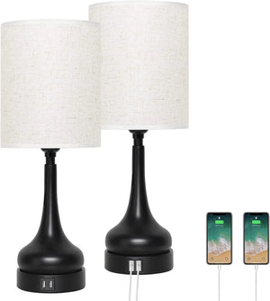 Bedside Table Lamp Set of 2 Touch Control Lamps with USB Charging for Bedroom