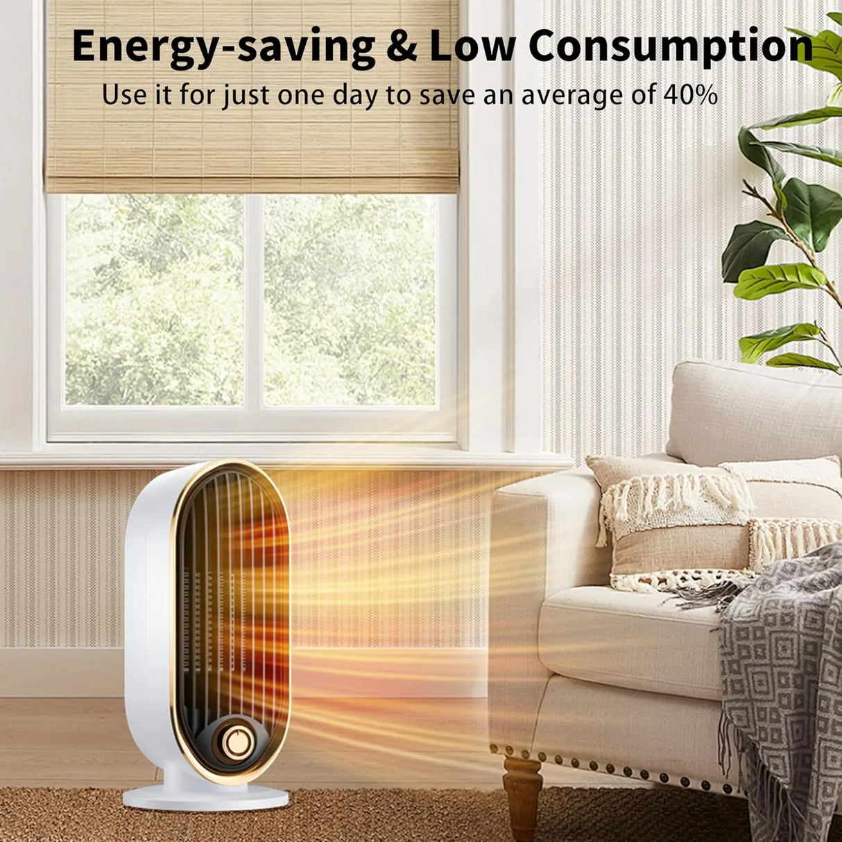 800W Portable Space Heater Fast Heating with Thermostat Tip-Over Protection