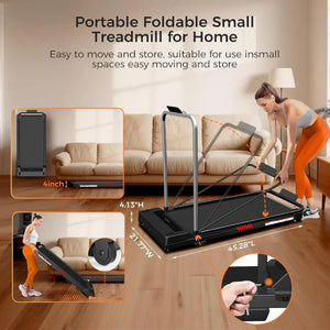 Under Desk Treadmill 3.0HP 3-in-1 Foldable Walking Pad Handle Bar Home Office