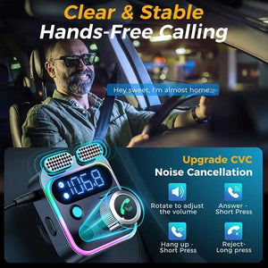 Bluetooth 5.3 FM Transmitter Car Charger with USB Fast Charging and Type C PD Adapter