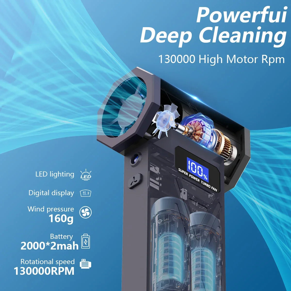 P70 Air Duster 110000RPM Turbo Blower – Cordless Compressed Air Cleaner with LED