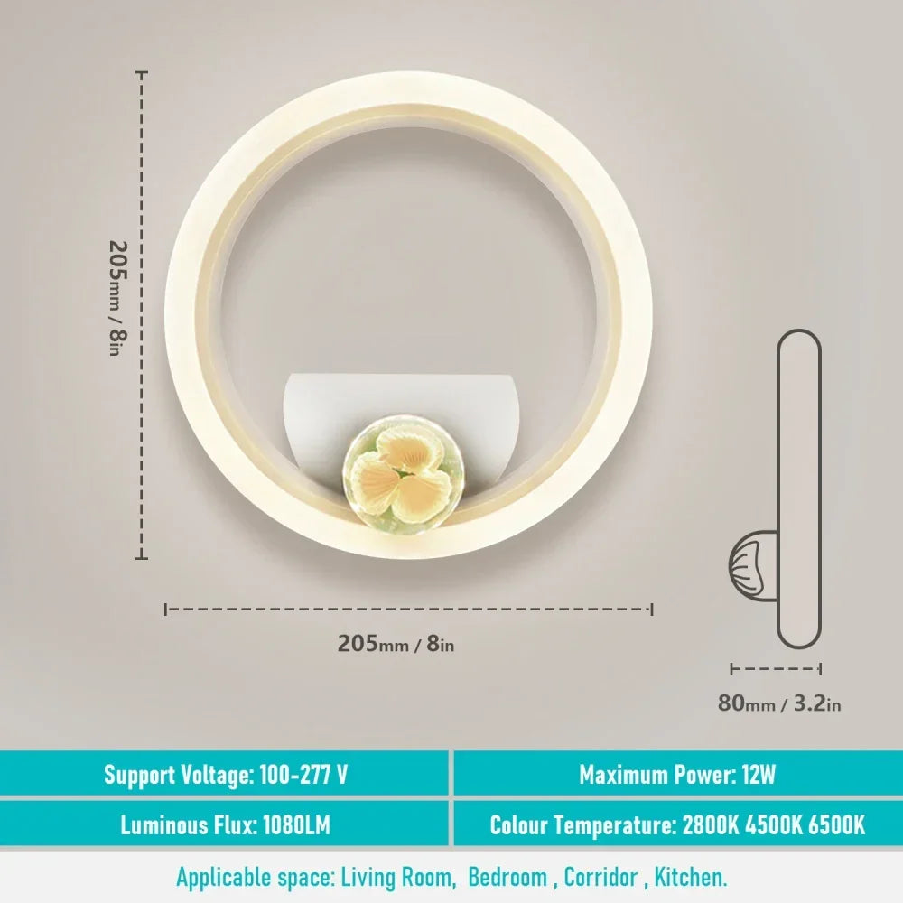 Round LED Wall Light Modern Aluminum Bedside Lamp for Bedroom Hallway