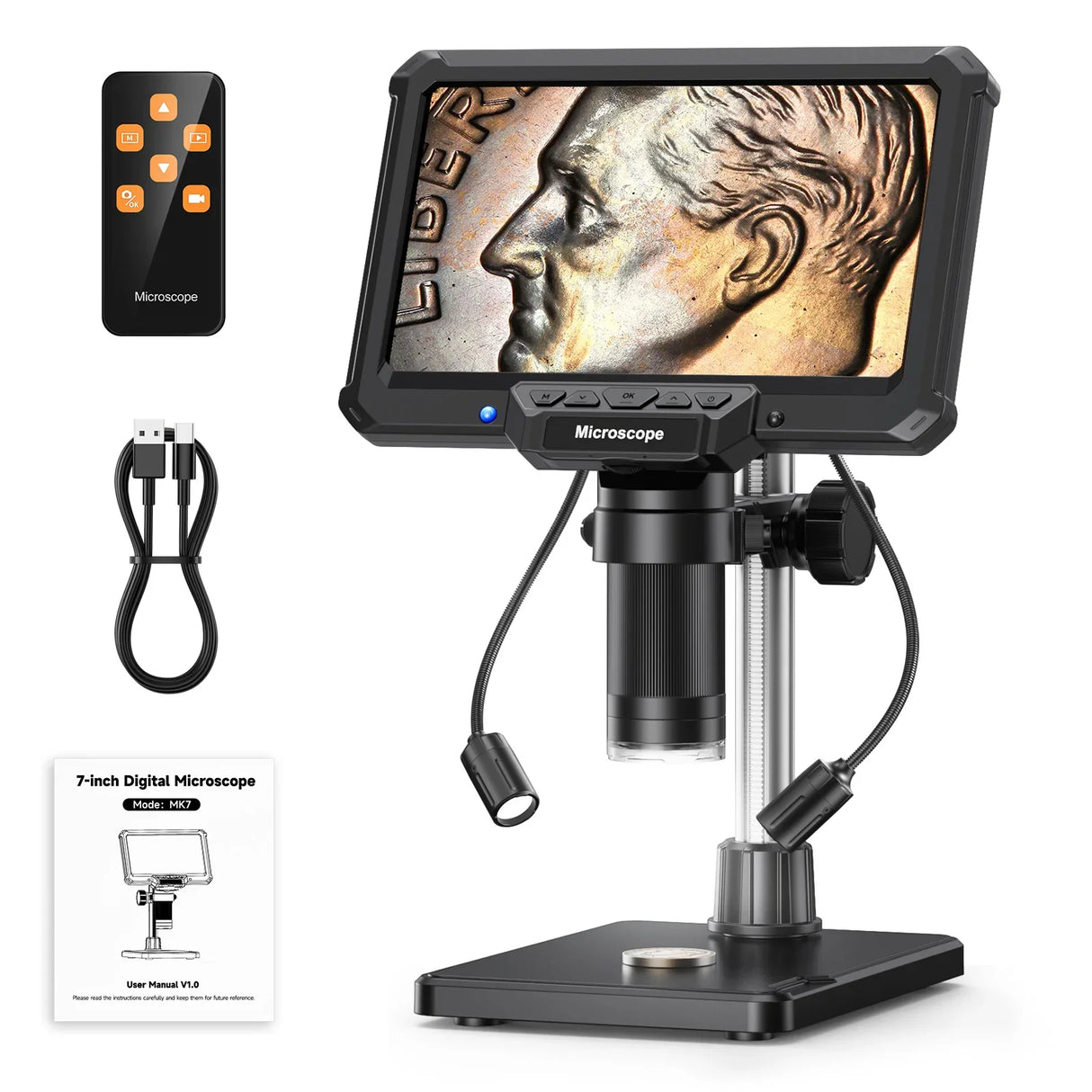 7 Inch Digital Microscope 1200X 16MP Coin PCB Soldering Repair Camera