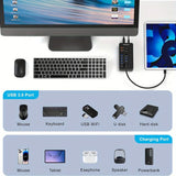 14 Port Powered USB Hub USB 3.0 USB C with Switch Charging for PC Laptop
