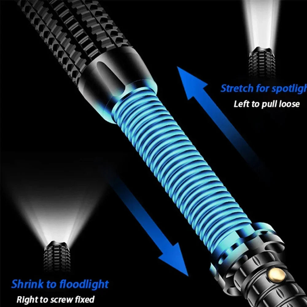 Aluminum Alloy LED Flashlight with Telescopic Handle and Zoom Beam Function