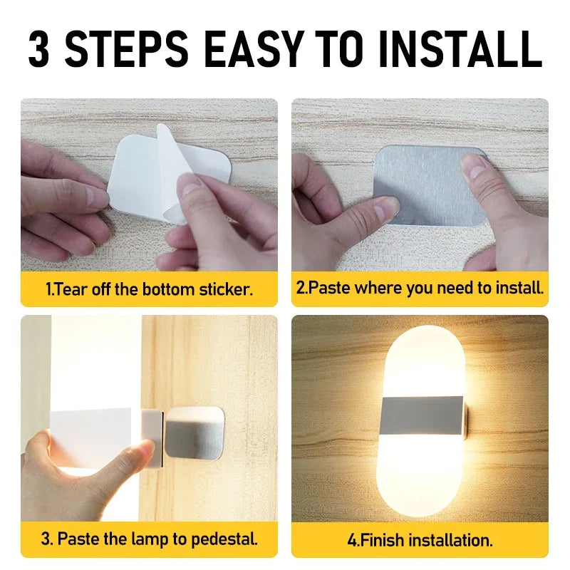 Touch Sensor LED Wall Lamp USB Rechargeable Modern Nordic Bedroom Living Room