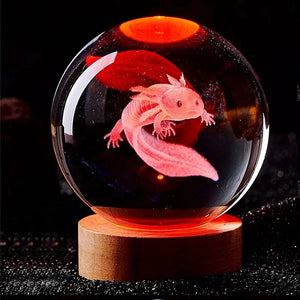 3D Axolotl Crystal Ball Night Light LED Laser Engraved Cute Gift Decor