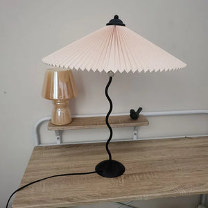 Vintage Pleated Table Lamp Umbrella Squiggle Bedside Night Light Living Room