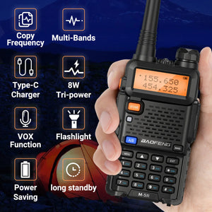 8W Multi Band Walkie Talkie Long Range Two Way Radio USB C Handheld