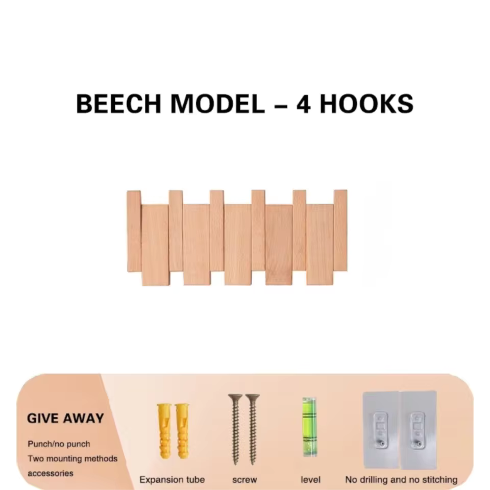 Wooden Piano Coat Rack Wall Mounted Solid Wood Hooks 4 6 8 Hook Organizer