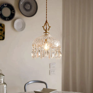 French Retro Glass Pendant Light LED Hanging Lamp Bedroom Bar Restaurant Decor