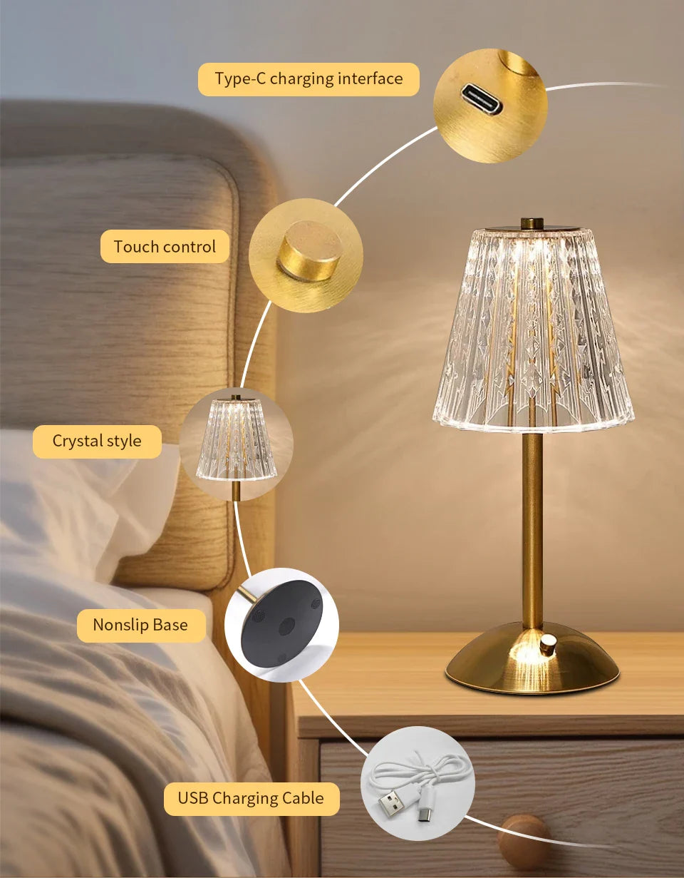 Rechargeable LED Table Lamp – Touch Dimmable Wireless Light for Bedroom & Desk