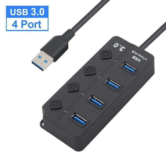 4/7-Port USB 3.0 Hub with LED Indicator Switch for Laptop Flash Drive Hard Disk