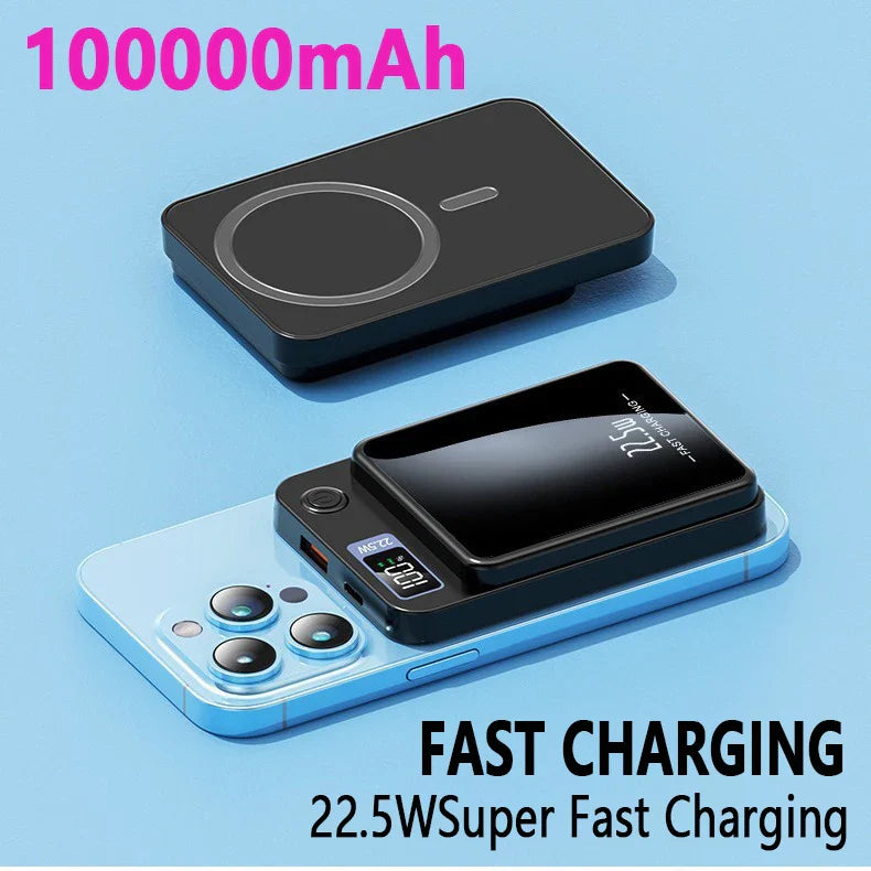 100000mAh Magnetic Wireless Power Bank 22.5W Fast Charging for iPhone & Samsung