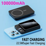100000mAh Magnetic Wireless Power Bank 22.5W Fast Charging for iPhone & Samsung