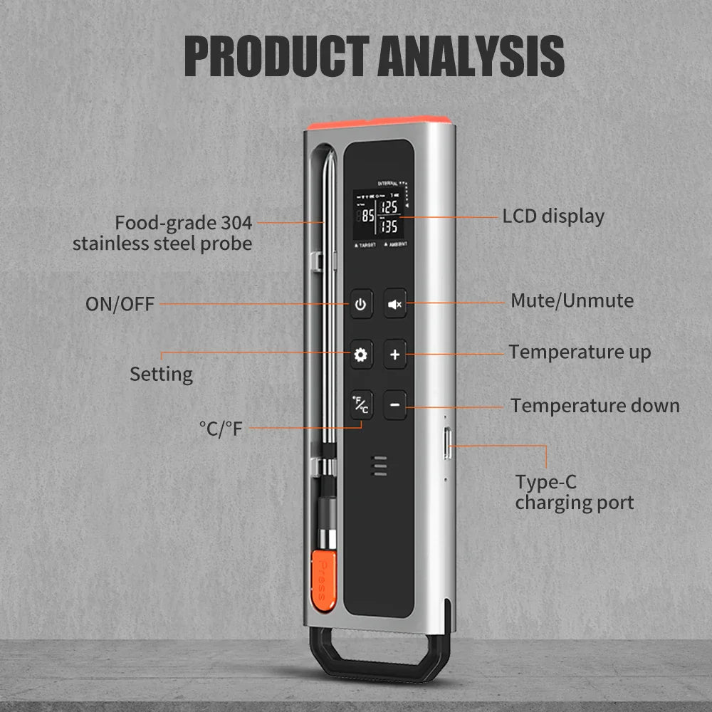 Smart Bluetooth Meat Thermometer Wireless Digital BBQ Grill Oven Air Fryer
