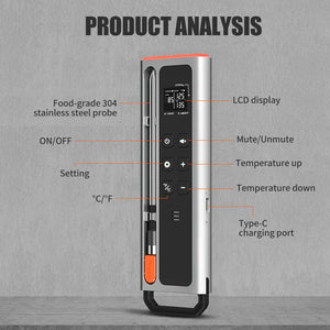 Smart Bluetooth Meat Thermometer Wireless Digital BBQ Grill Oven Air Fryer