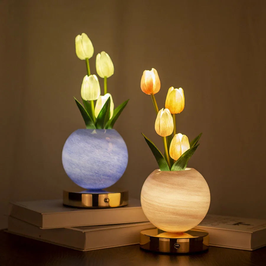 Tulip LED Night Light USB Rechargeable Desk Table Lamp for Bedroom & Holiday Decor