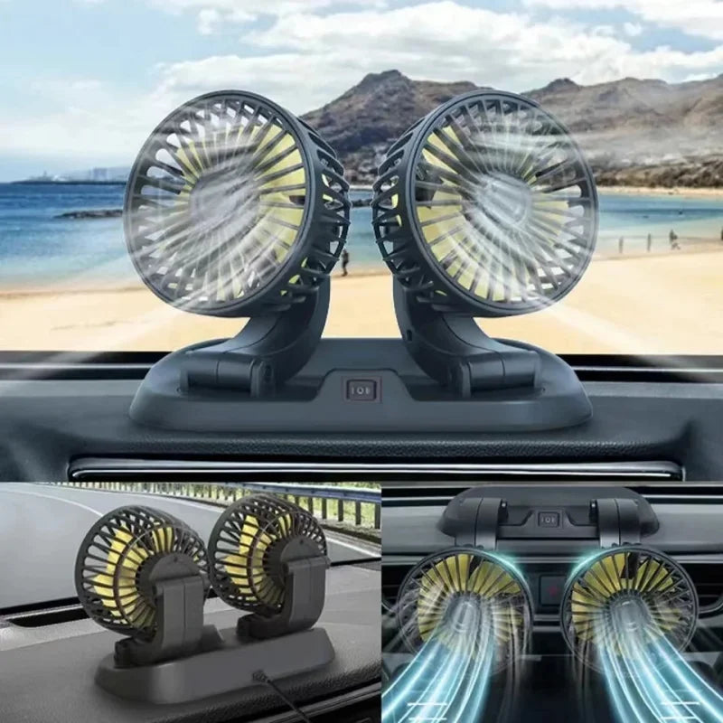 Dual Head Car Cooling Fan 2-Speed USB 5V 12V 24V