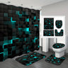 4-Piece Waterproof Shower Curtain Set with Hooks & Bathroom Floor Mats Blue Black