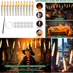 Floating LED Candles with Remote – Flameless Flickering Taper Candles for Decor