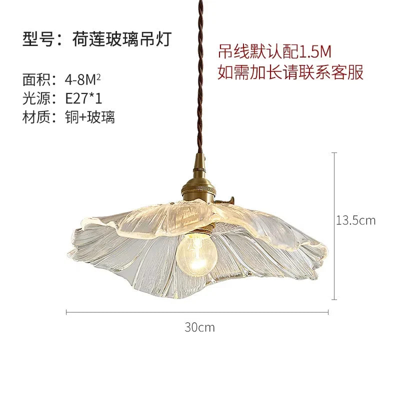 Vintage Flower Glass Pendant Light Hanging Ceiling Lamp for Bedroom Living Room