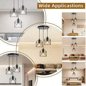 Moktan Sabai Vintage 3-Head Pendant Lamp – Black Metal Ceiling Chandelier E27