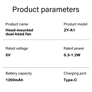 Portable Mini Fan ZY-A1 3-Speed 1200mAh Type-C Rechargeable