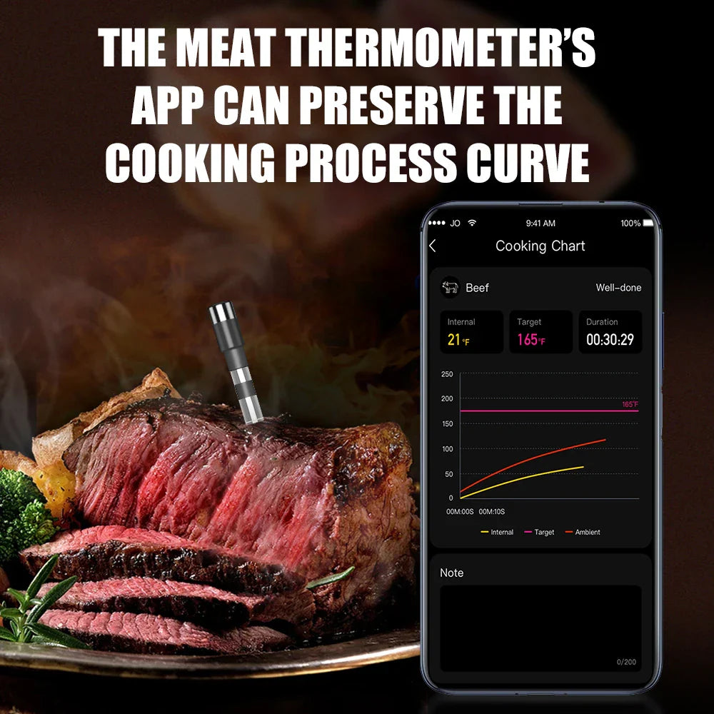 Smart Bluetooth Meat Thermometer Wireless Digital BBQ Grill Oven Air Fryer