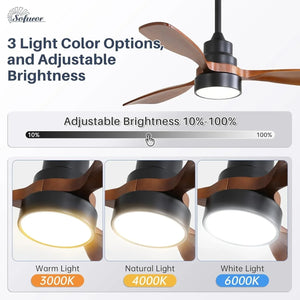 48 Inch Smart Wood Ceiling Fan with LED Light Remote 6-Speed DC
