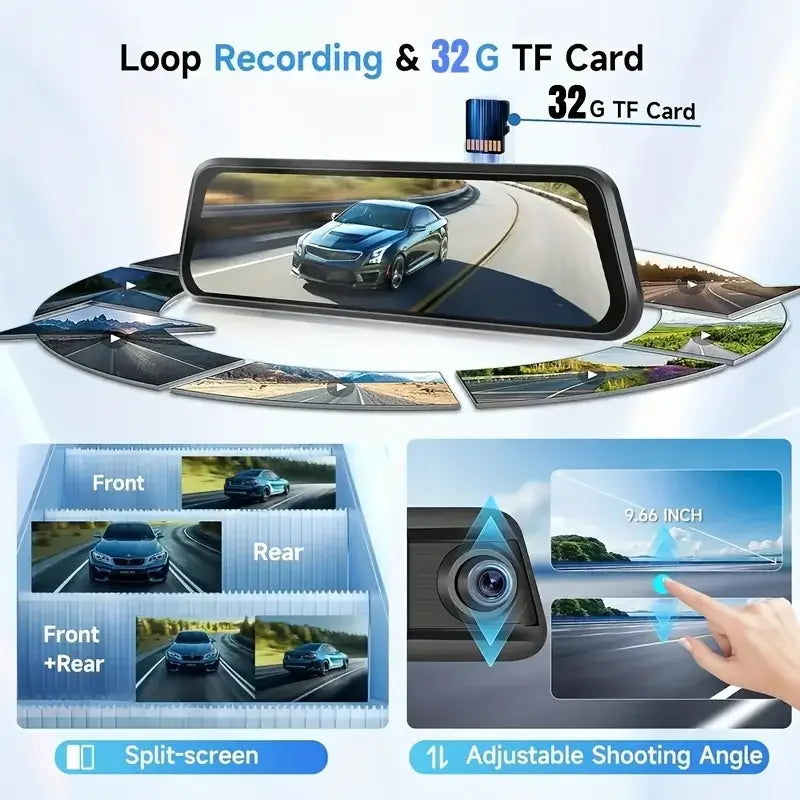 4K Mirror Dash Cam with Touch Screen, Front Rear Dual Recording & Night Vision